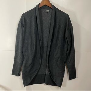 Eddie Bauer Fleece Wrap Cardigan Womens Medium Gray Open Front Thumbhole Sleeve